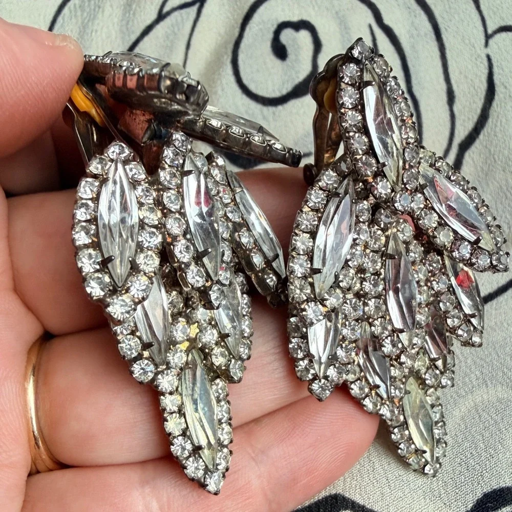 Vintage Sparkling Crystal Chandelier Clip On Earrings Statement -‎ GORGEOUS